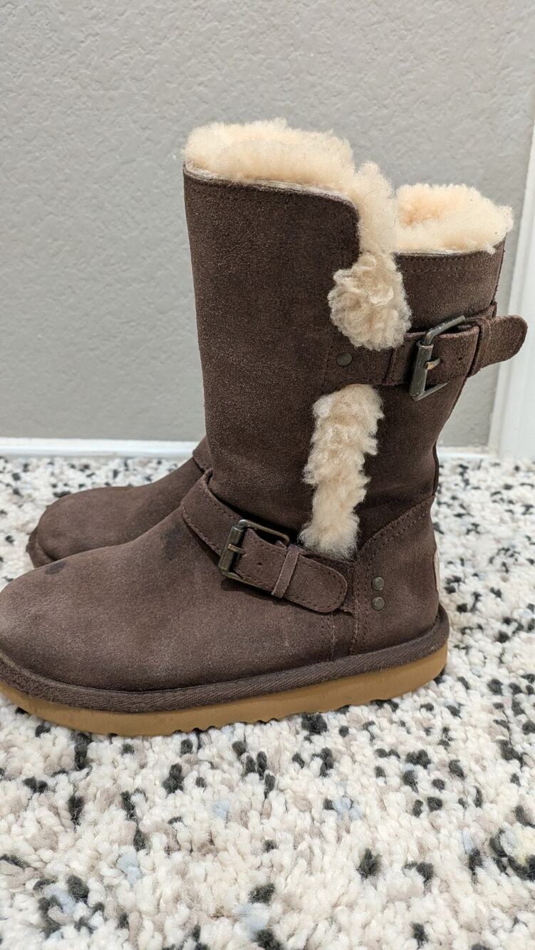 UGG Kensington Brown Suede Shearling Lined Buckle Mid-Calf Kids Boots US 13